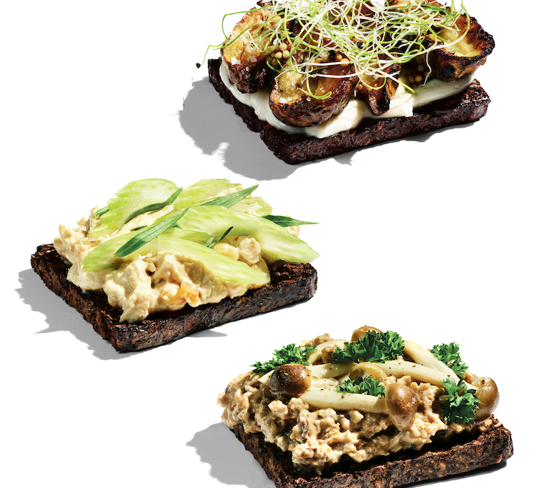 Lunch: Green open-faced sandwiches on toasted rye