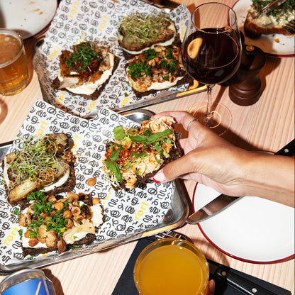 Lunch: Green open-faced sandwiches on toasted rye