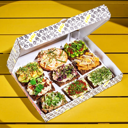 Lunch: Green open-faced sandwiches on toasted rye